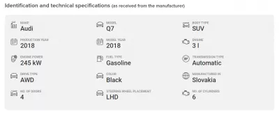 Istoria mașinilor - Cum să verificați? : Identificarea mașinilor și specificațiile tehnice utilizate (primite de la producător)