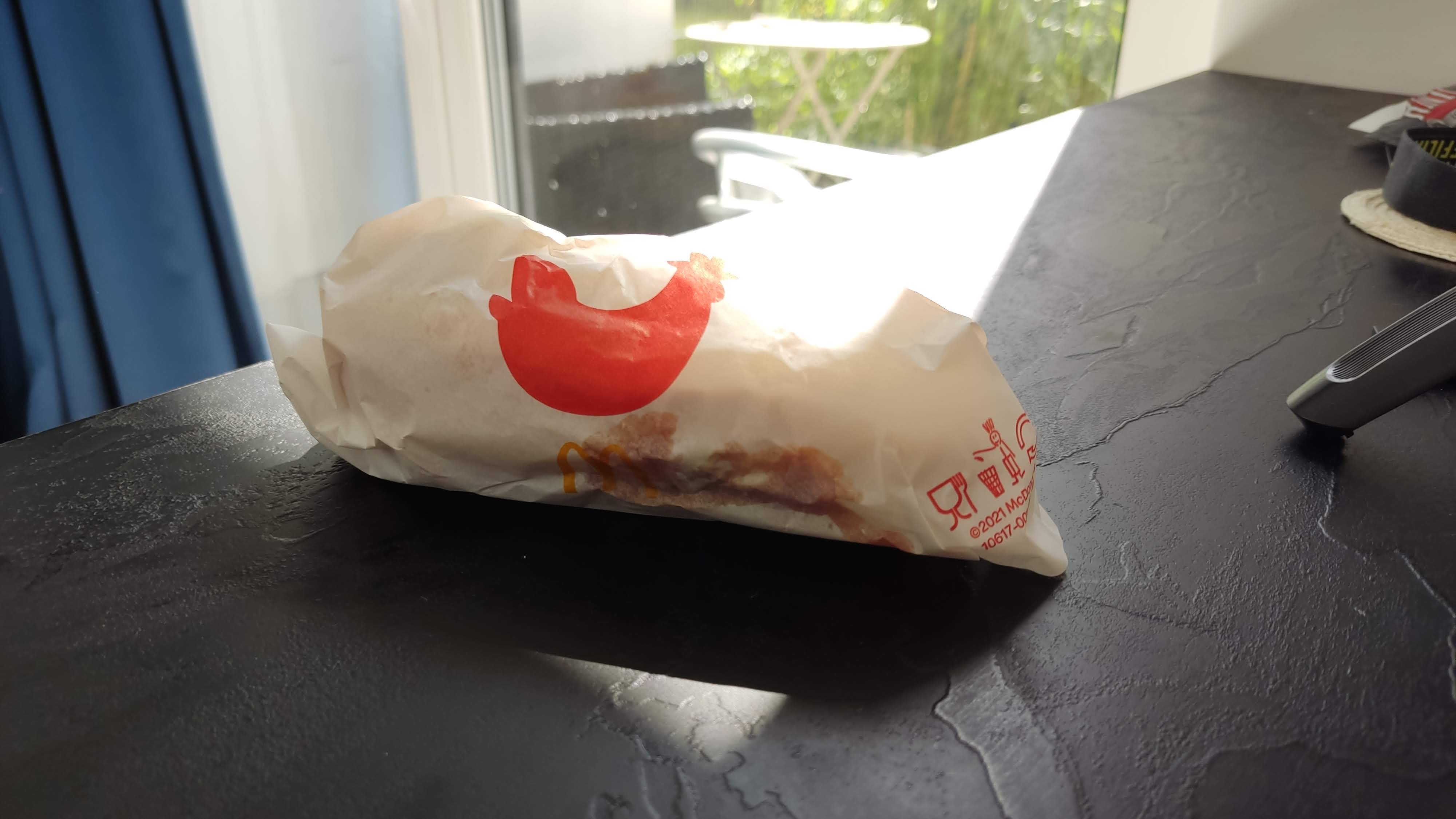 The Red Chikker®: McDonald's Polish Chicken Delight : RedChikker burger in closed paper wrap